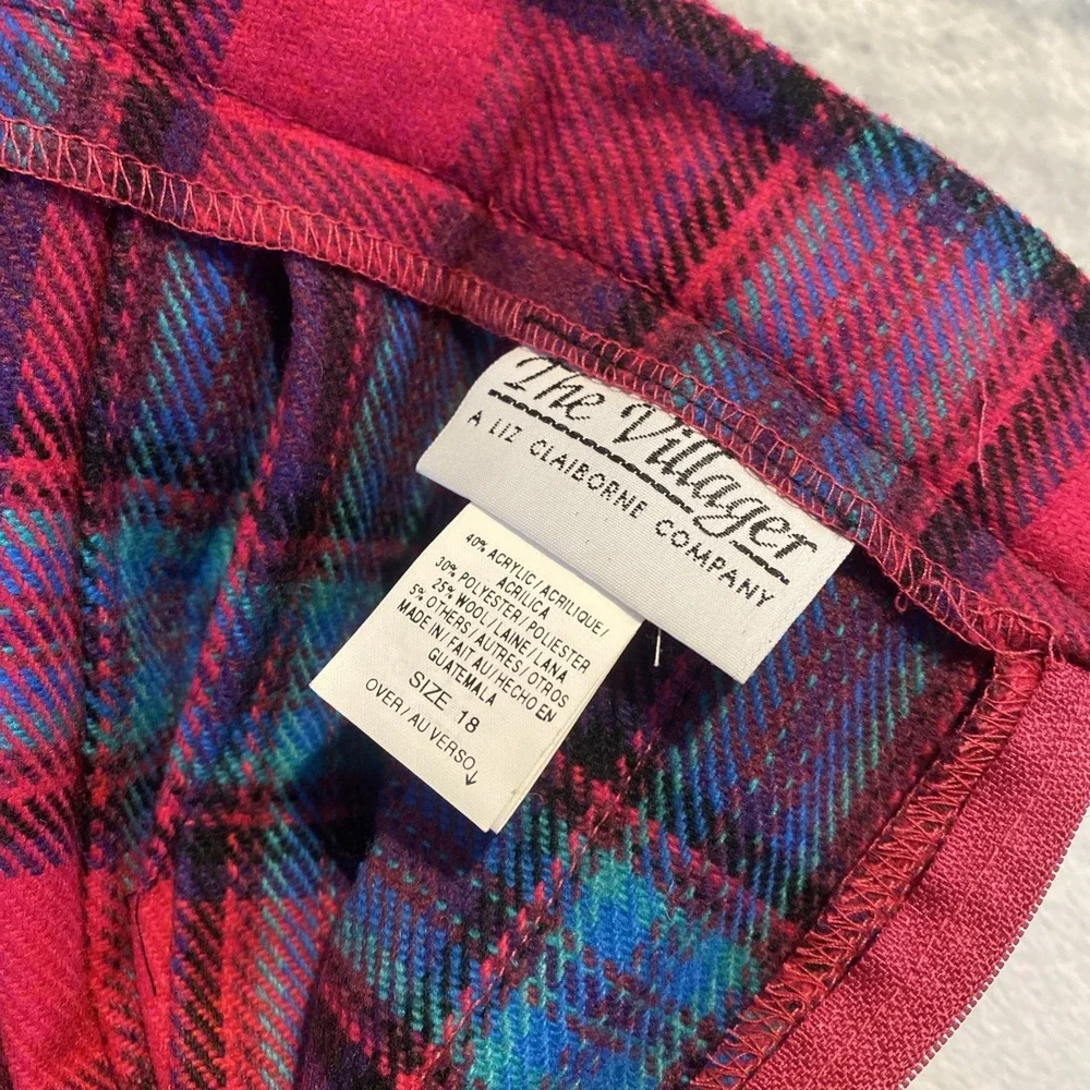 VTG Plaid Pleated Skirt Women‎ Sz 18 Hot Pink Teal Green Pleated Clueless Preppy - Picture 4 of 9